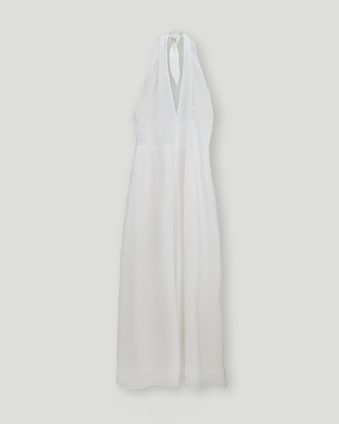 Boyundan Bağlamalı Keten Cotton Maxi Elbise, Beyaz