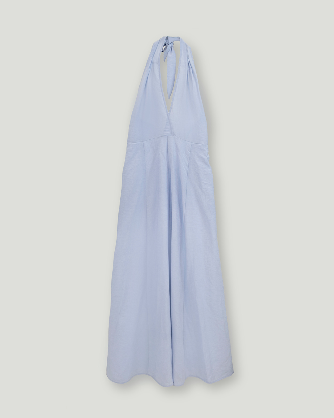 Boyundan Bağlamalı Keten Cotton Maxi Elbise, Açık Mavi