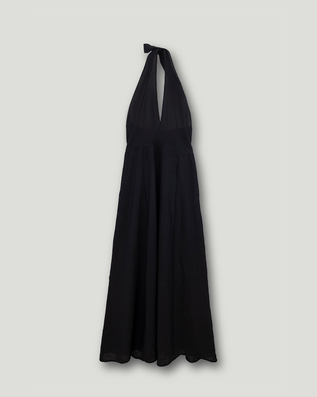 Boyundan Bağlamalı Keten Cotton Maxi Elbise, Siyah
