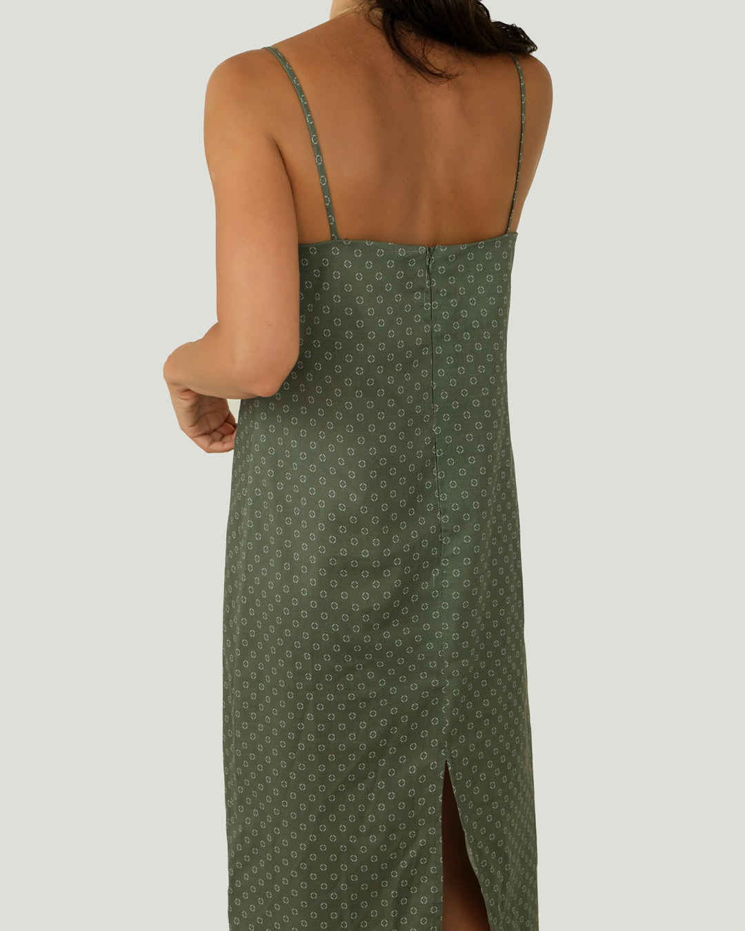 İnce Askılı Keten Cotton Desenli Maxi Elbise