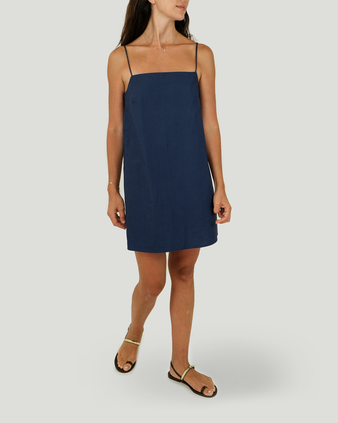 İnce Askılı Cotton Poplin Mini Elbise