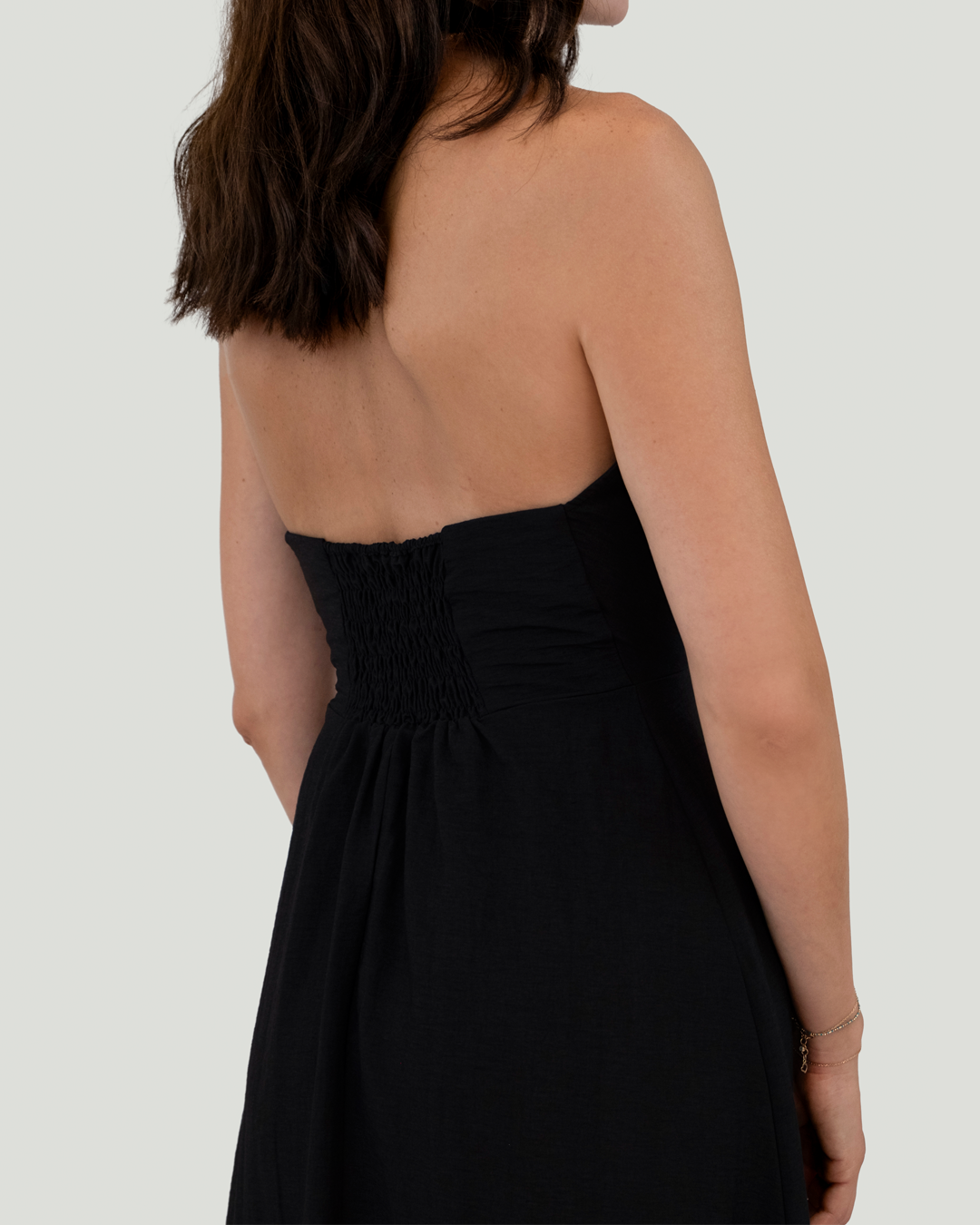 Boyundan Bağlamalı Keten Cotton Maxi Elbise, Siyah