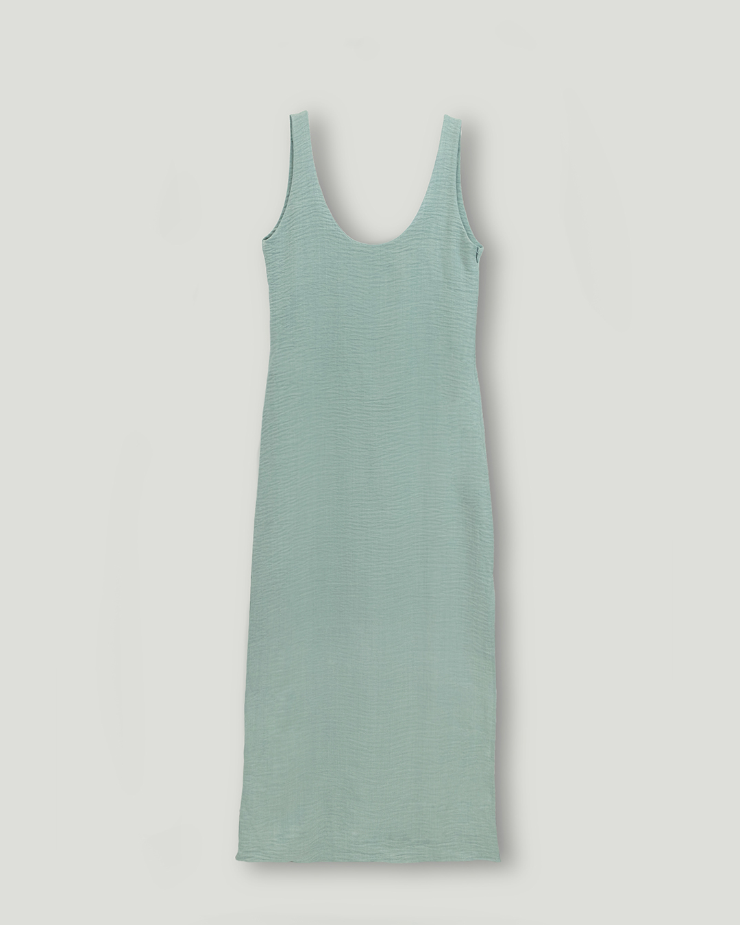 U Yakalı ve Sırt Detaylı Keten Cotton Maxi Elbise, Mint Yeşili