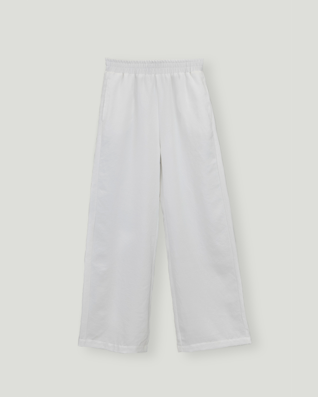 Beli Lastikli Keten Cotton Pantolon, Beyaz