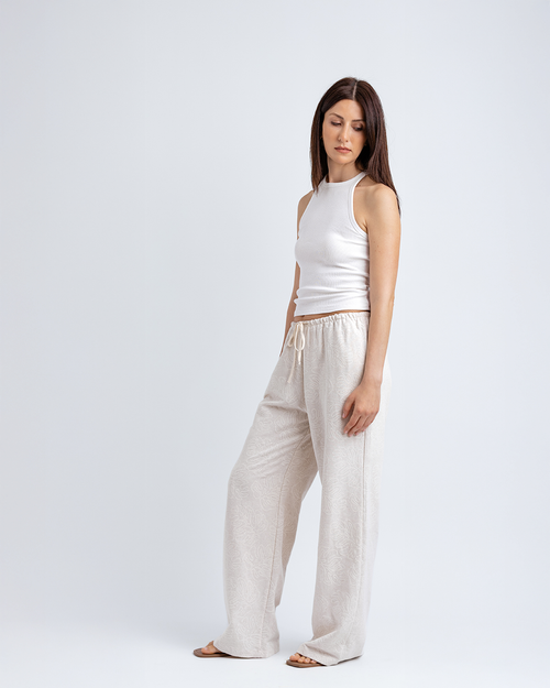 Bağcıklı Straight Fit Pantolon, Bej Desenli