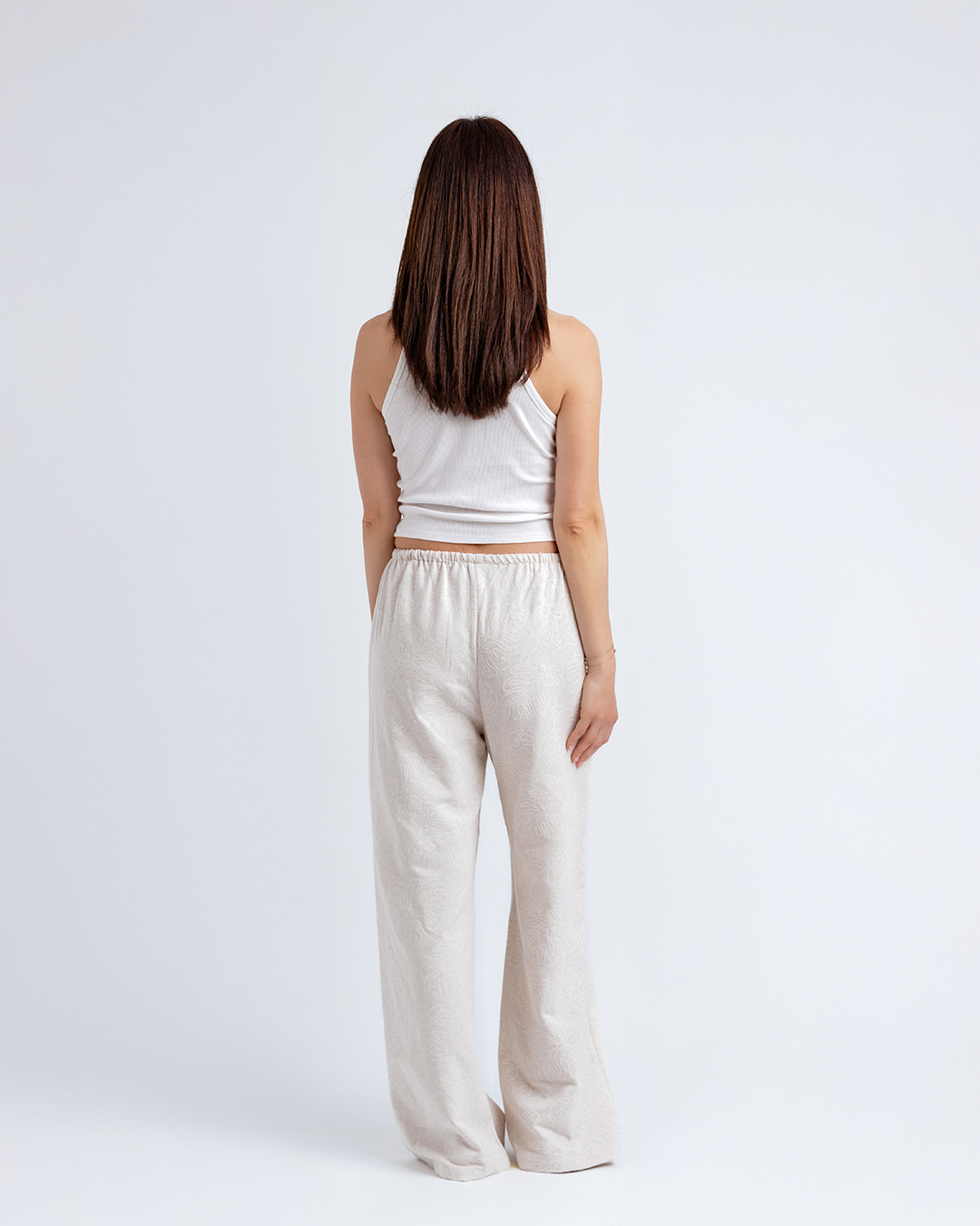 Bağcıklı Straight Fit Pantolon, Bej Desenli