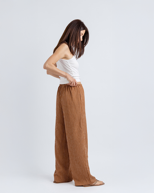 Bağcıklı Straight Fit Pantolon, Kiremit/Beyaz Çizgili