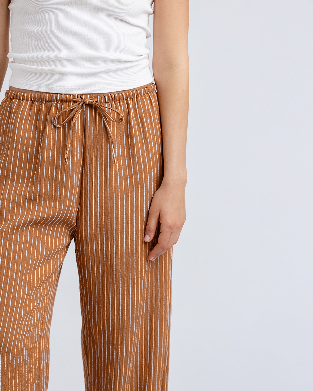 Bağcıklı Straight Fit Pantolon, Kiremit/Beyaz Çizgili
