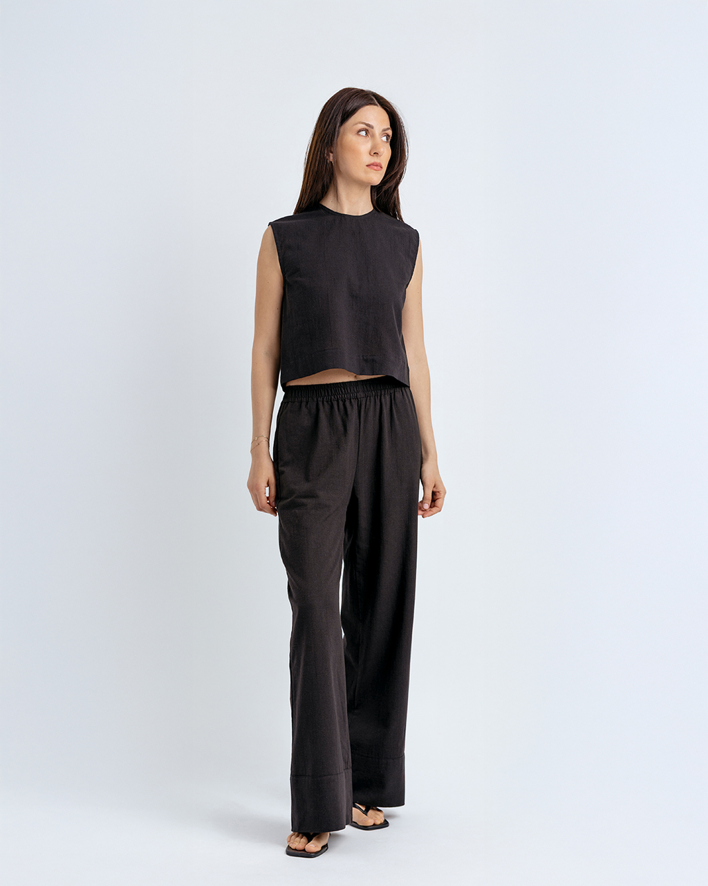 Bisiklet Yakalı Crop Bluz, Siyah