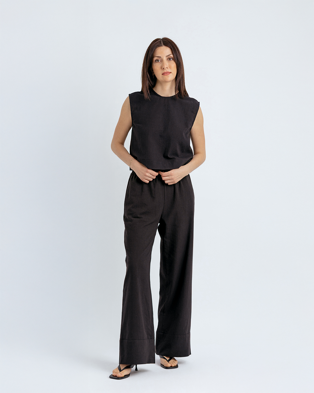 Bisiklet Yakalı Crop Bluz, Siyah