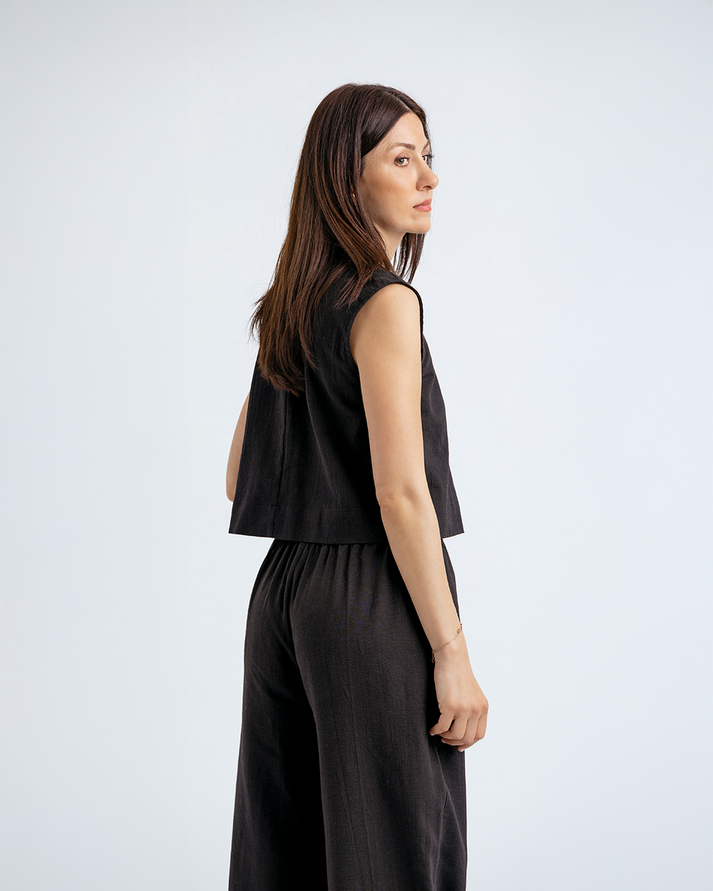 Bisiklet Yakalı Crop Bluz, Siyah