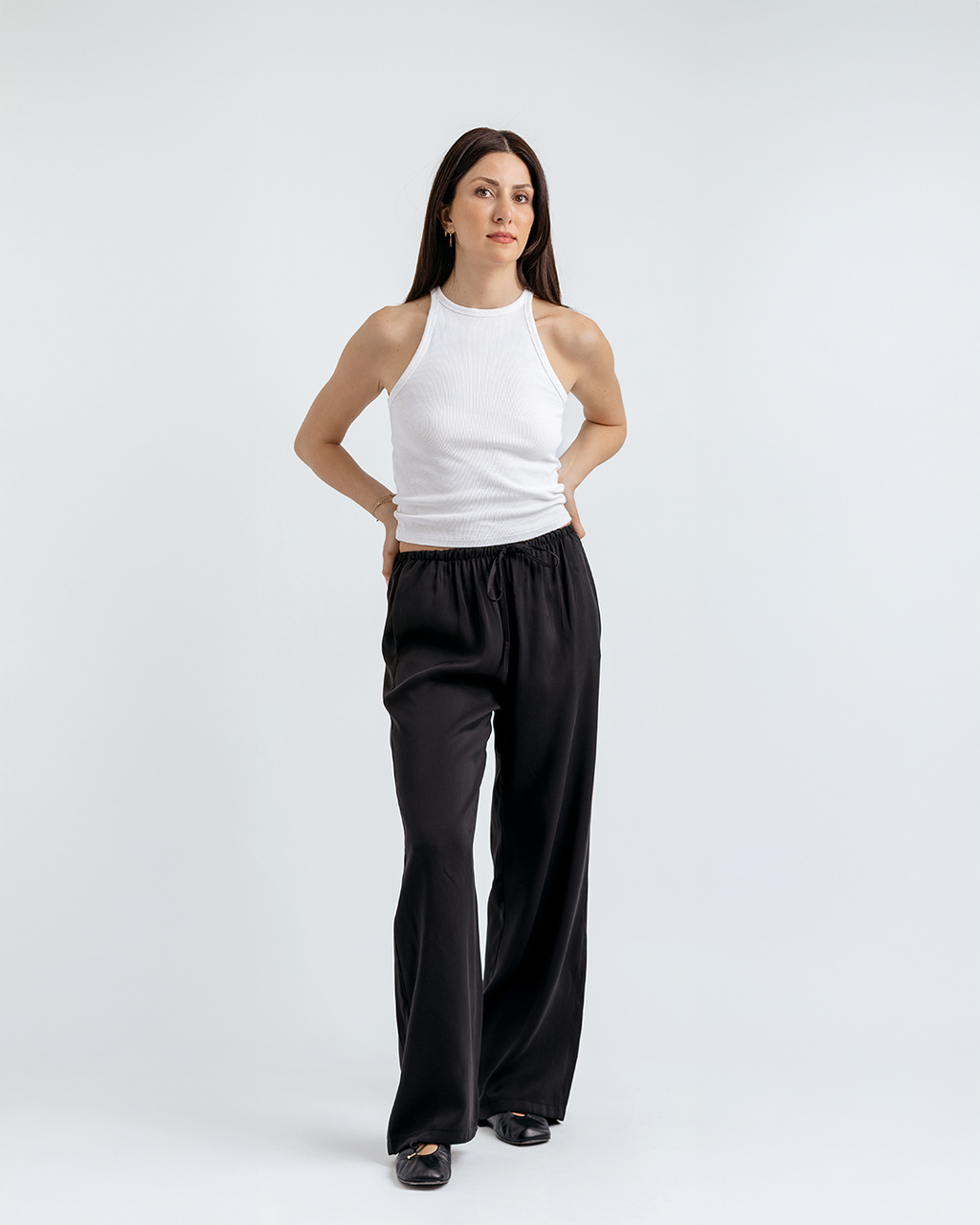 Bağcıklı Straight Fit Pantolon, Siyah