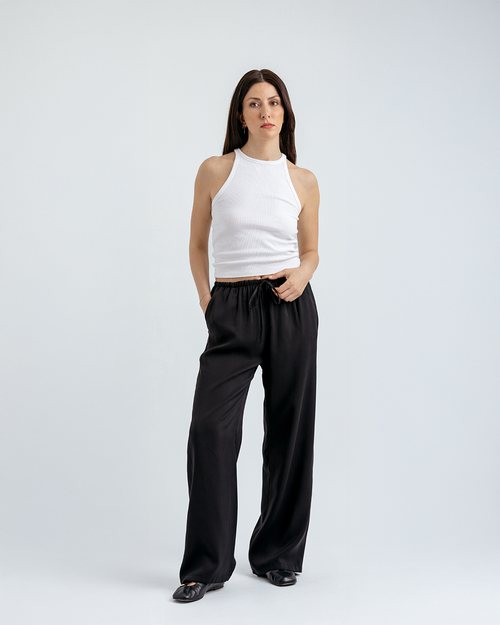 Bağcıklı Straight Fit Pantolon, Siyah