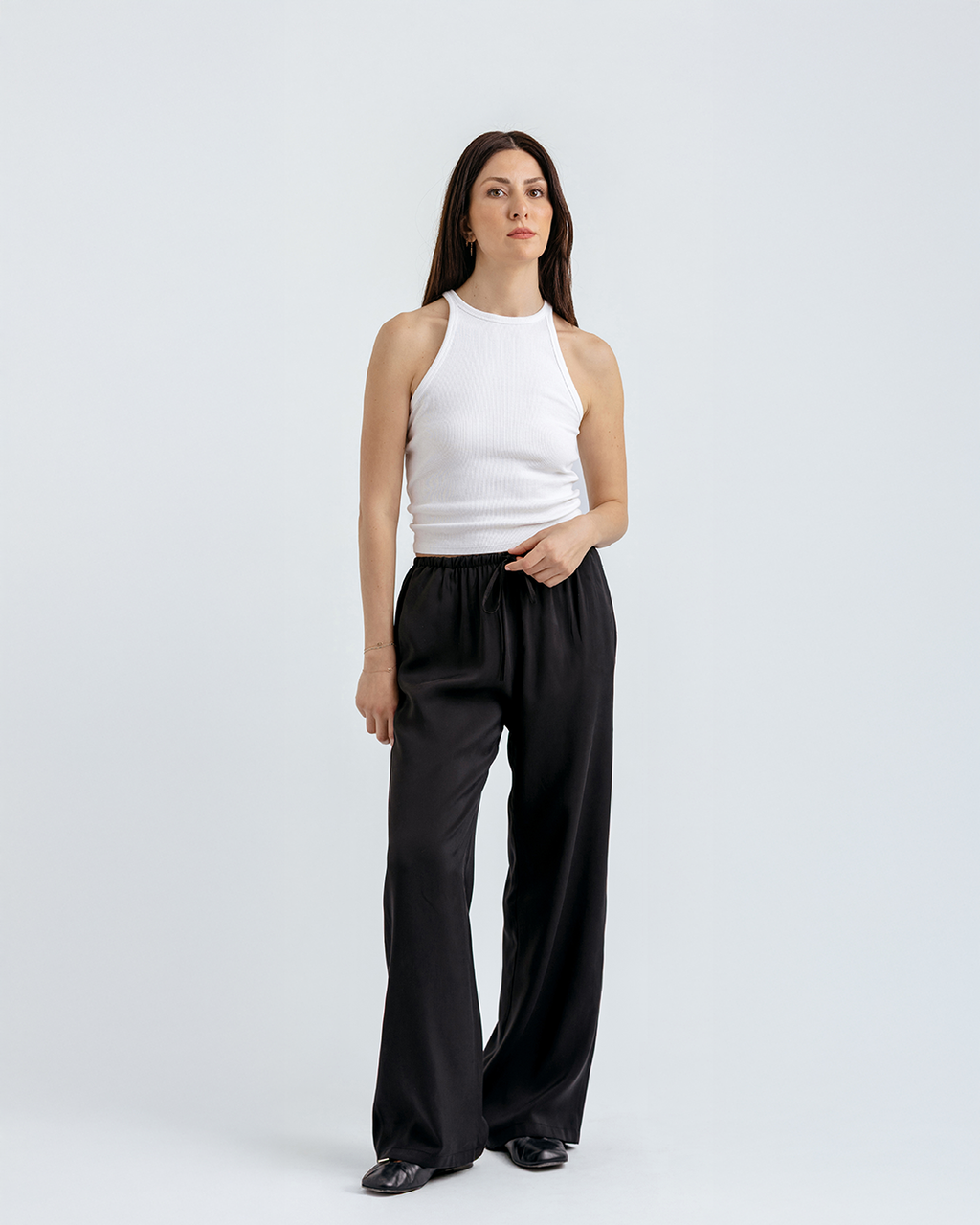 Bağcıklı Straight Fit Pantolon, Siyah
