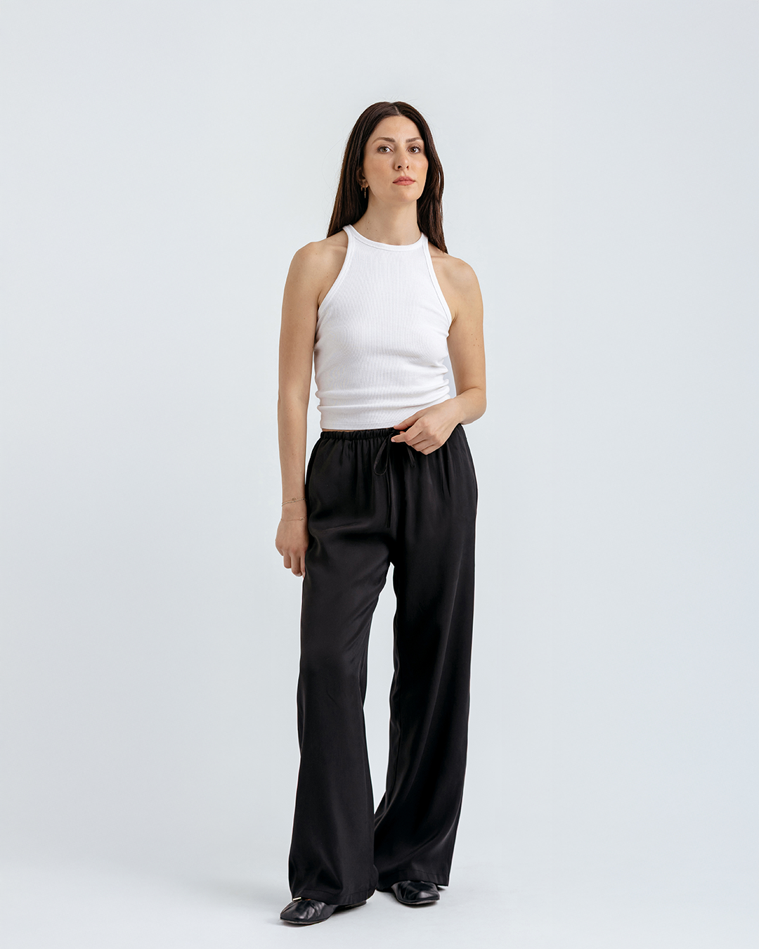 Bağcıklı Straight Fit Pantolon, Siyah