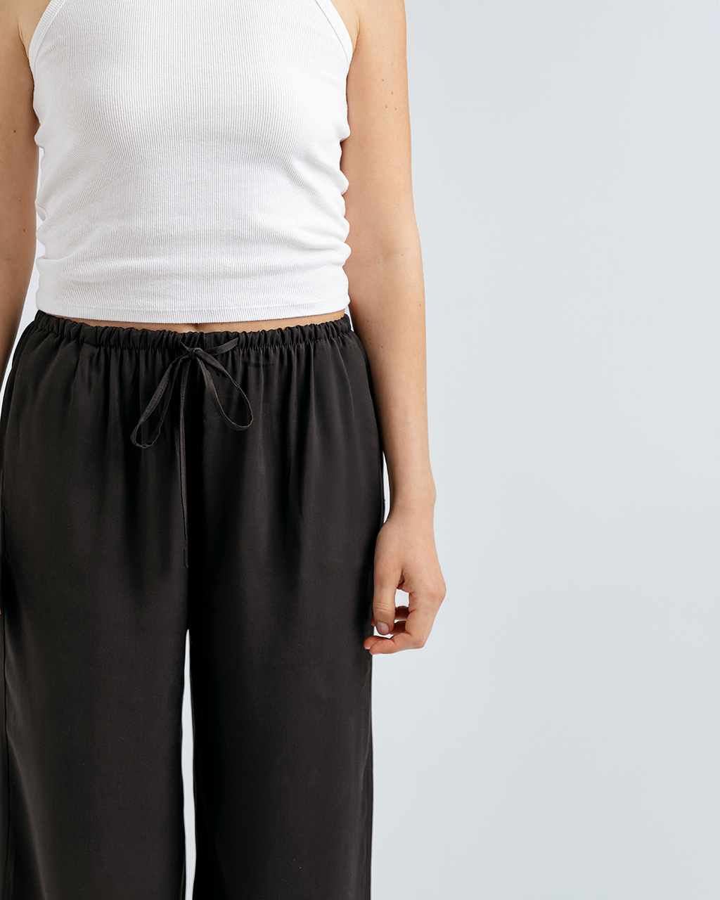 Bağcıklı Straight Fit Pantolon, Siyah