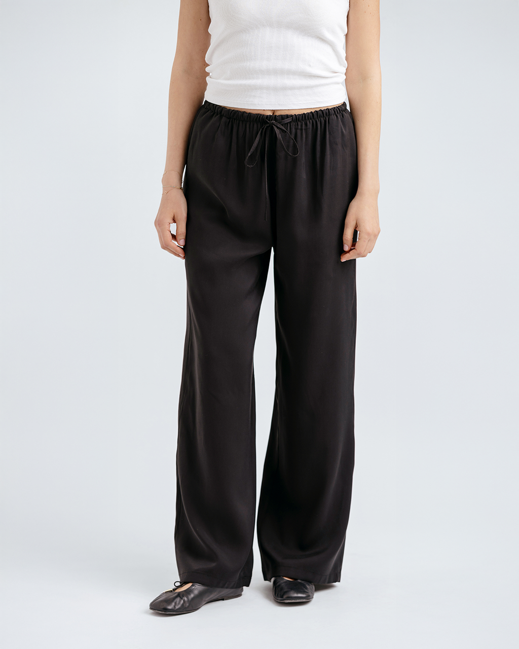 Bağcıklı Straight Fit Pantolon, Siyah
