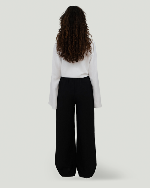 Beli Lastikli Keten Cotton Pantolon, Siyah