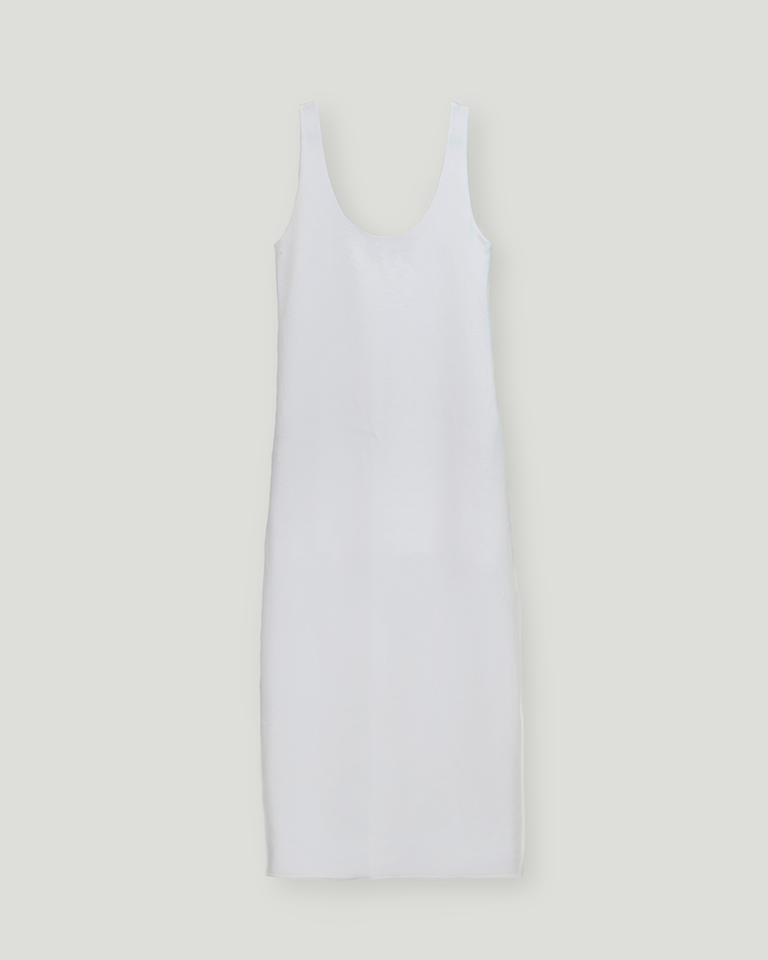 U Yakalı ve Sırt Detaylı Keten Cotton Maxi Elbise, Beyaz