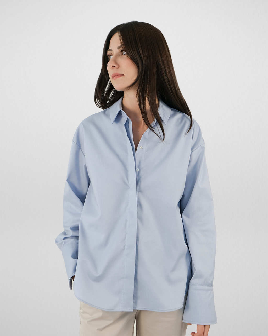Düşük Omuzlu Oxford Gömlek, Açık Mavi