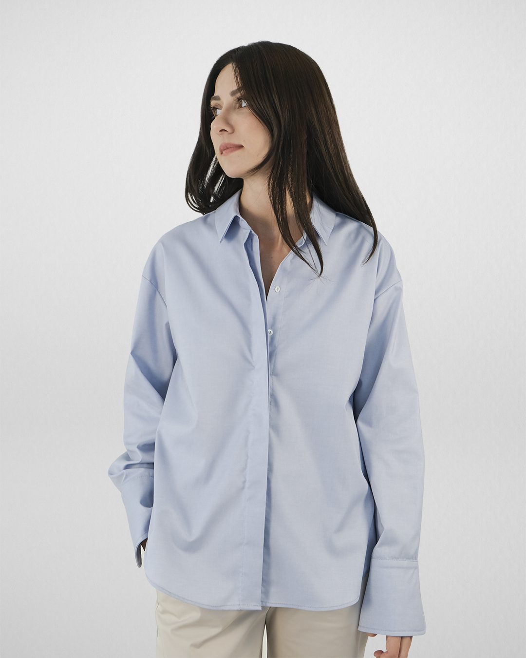 Düşük Omuzlu Oxford Gömlek, Açık Mavi