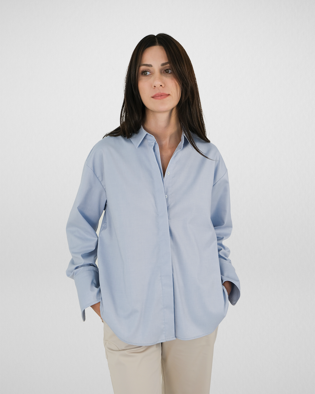 Düşük Omuzlu Oxford Gömlek, Açık Mavi