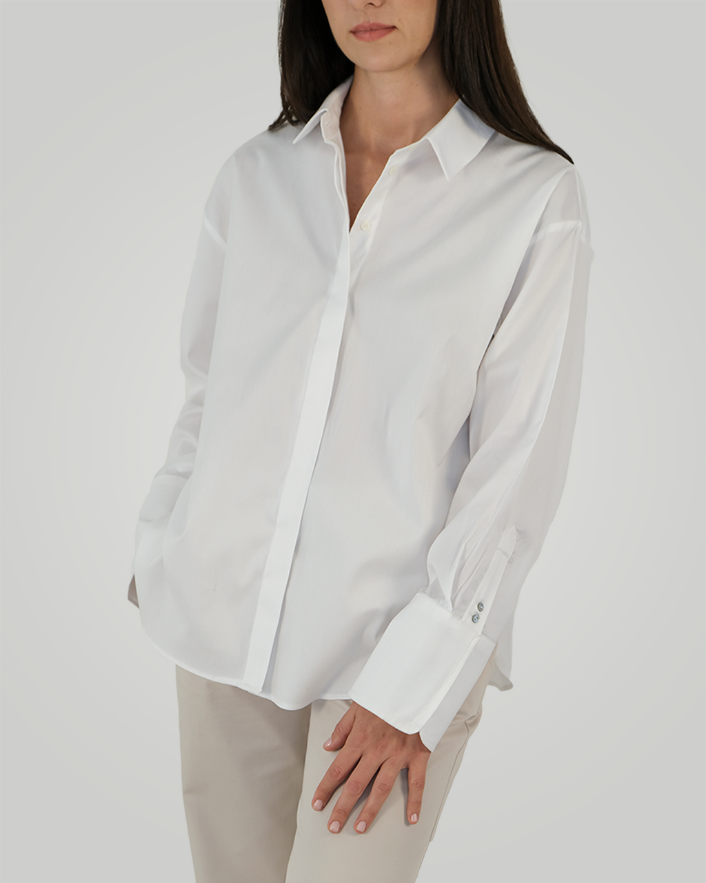 Düşük Omuzlu Oxford Gömlek, Beyaz