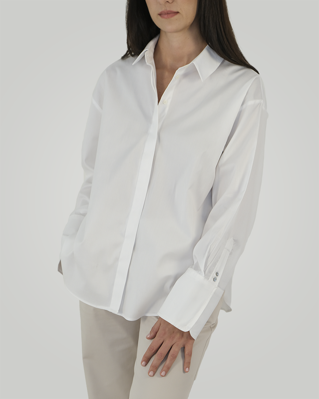 Düşük Omuzlu Oxford Gömlek, Beyaz