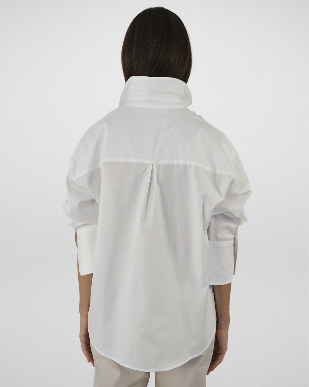 Düşük Omuzlu Oxford Gömlek, Beyaz