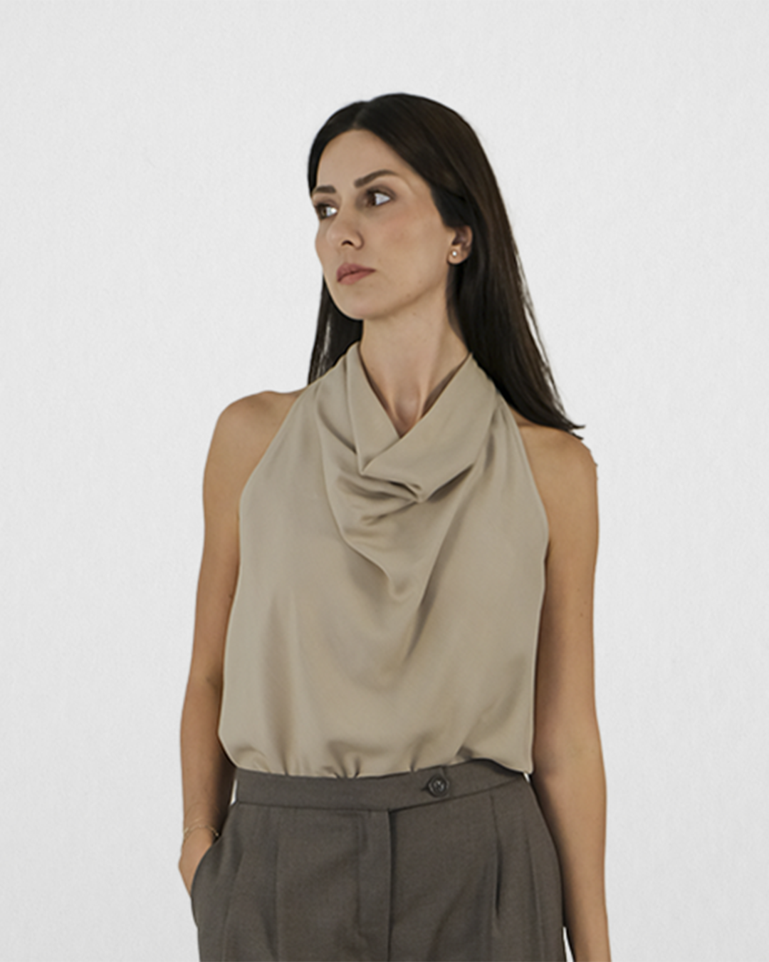 Degaje Yakalı Bluz, Bej