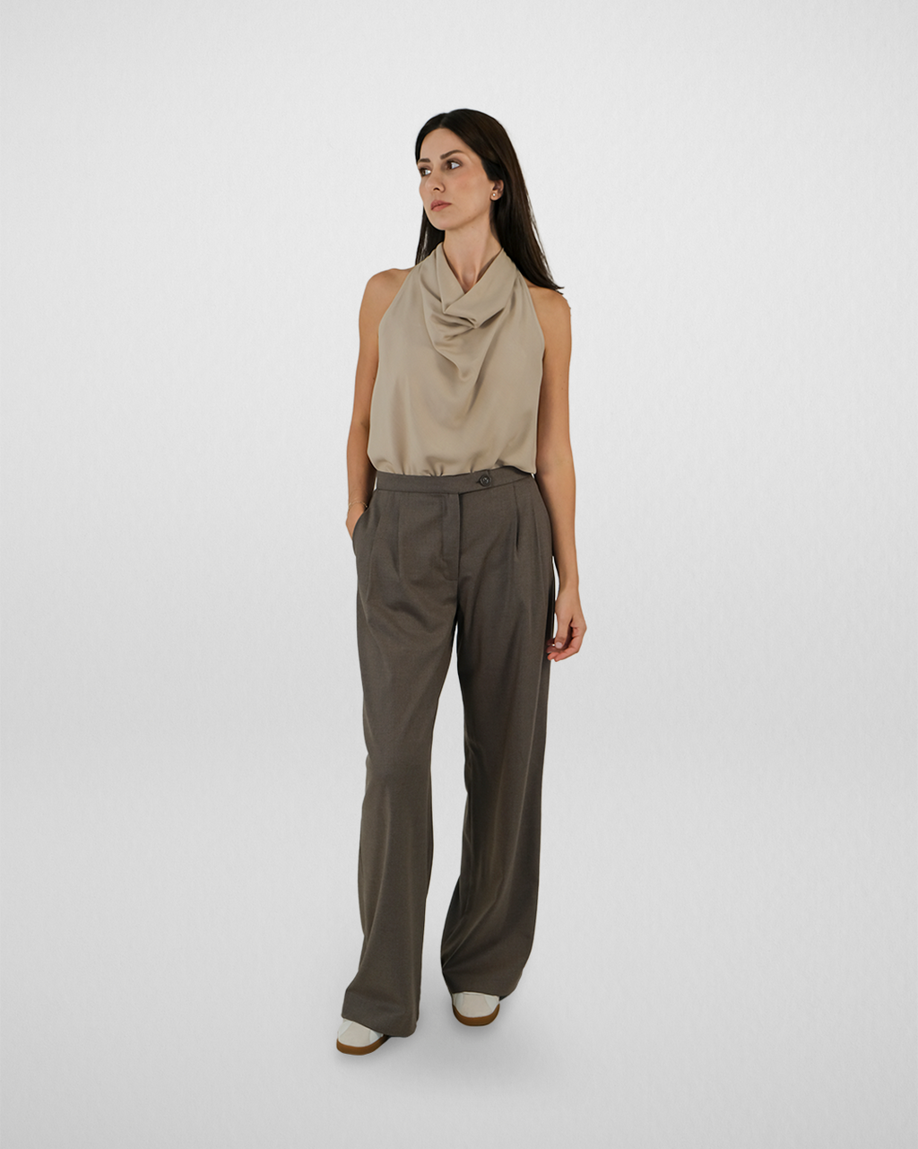 Pile Detaylı Palazzo Pantolon, Vizon