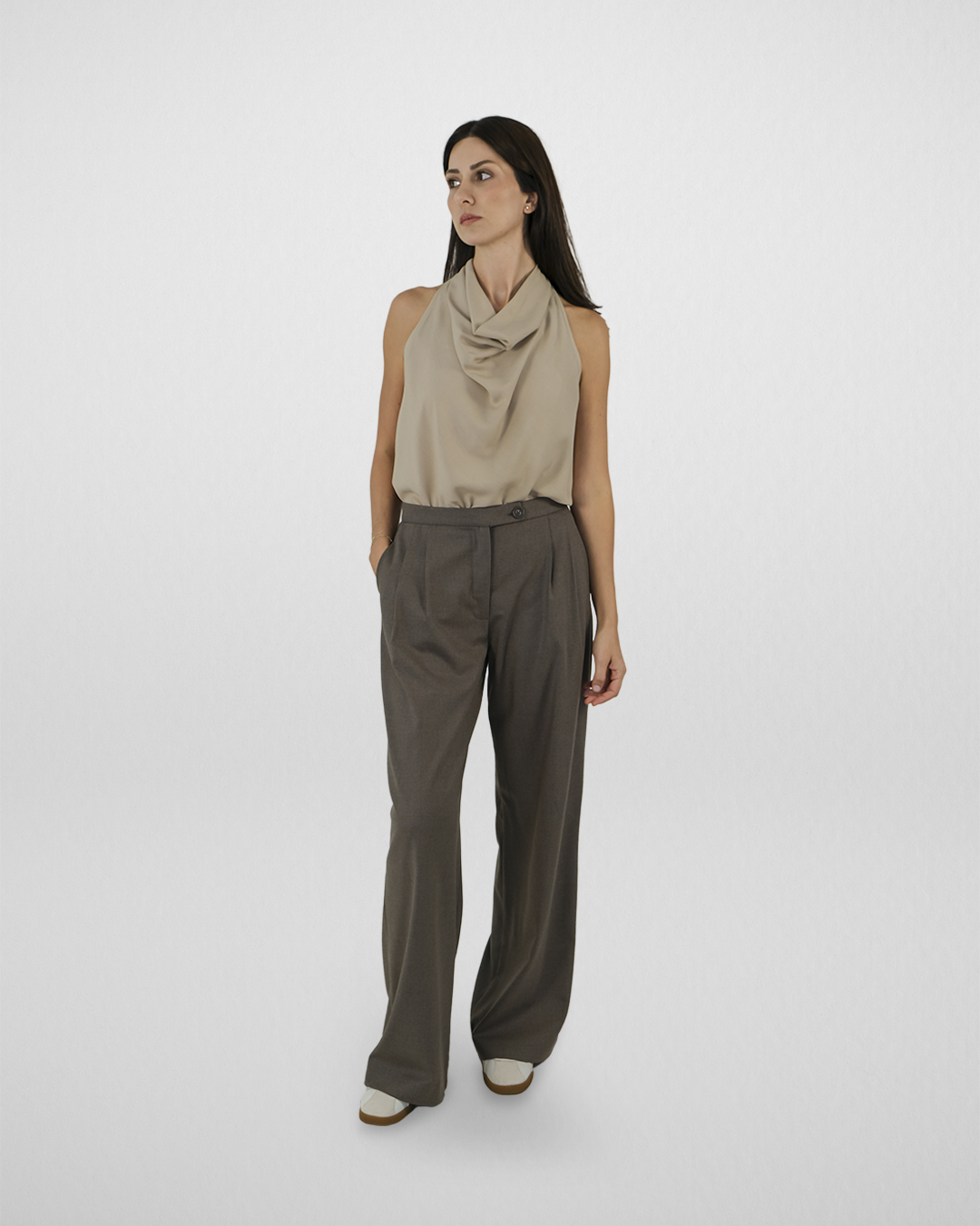 Pile Detaylı Palazzo Pantolon, Vizon