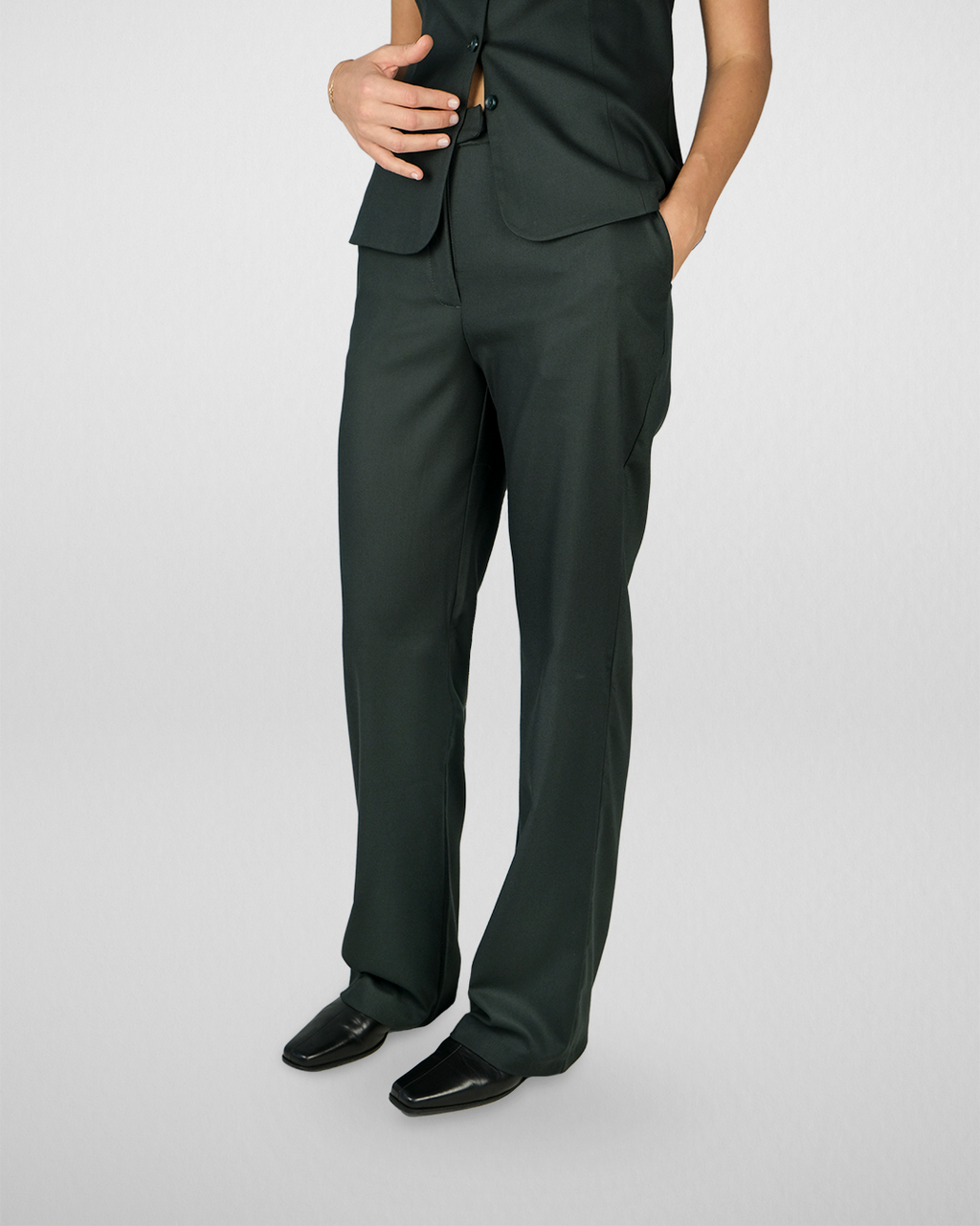 Kemer Detaylı Straight Fit Pantolon, Koyu Yeşil