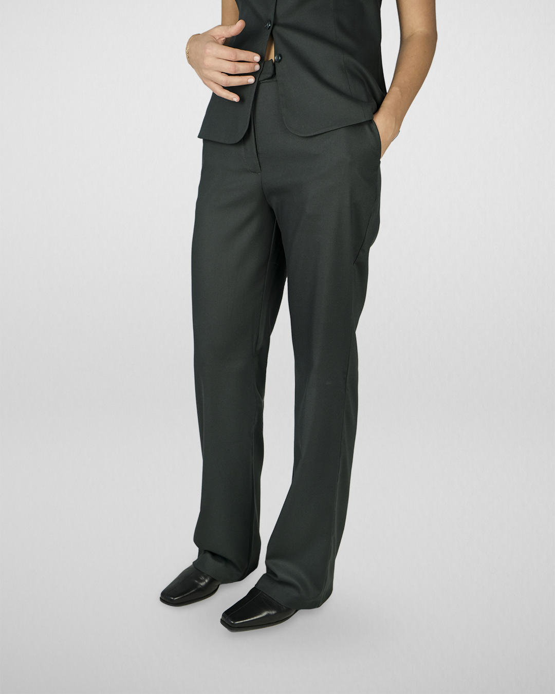 Kemer Detaylı Straight Fit Pantolon, Koyu Yeşil