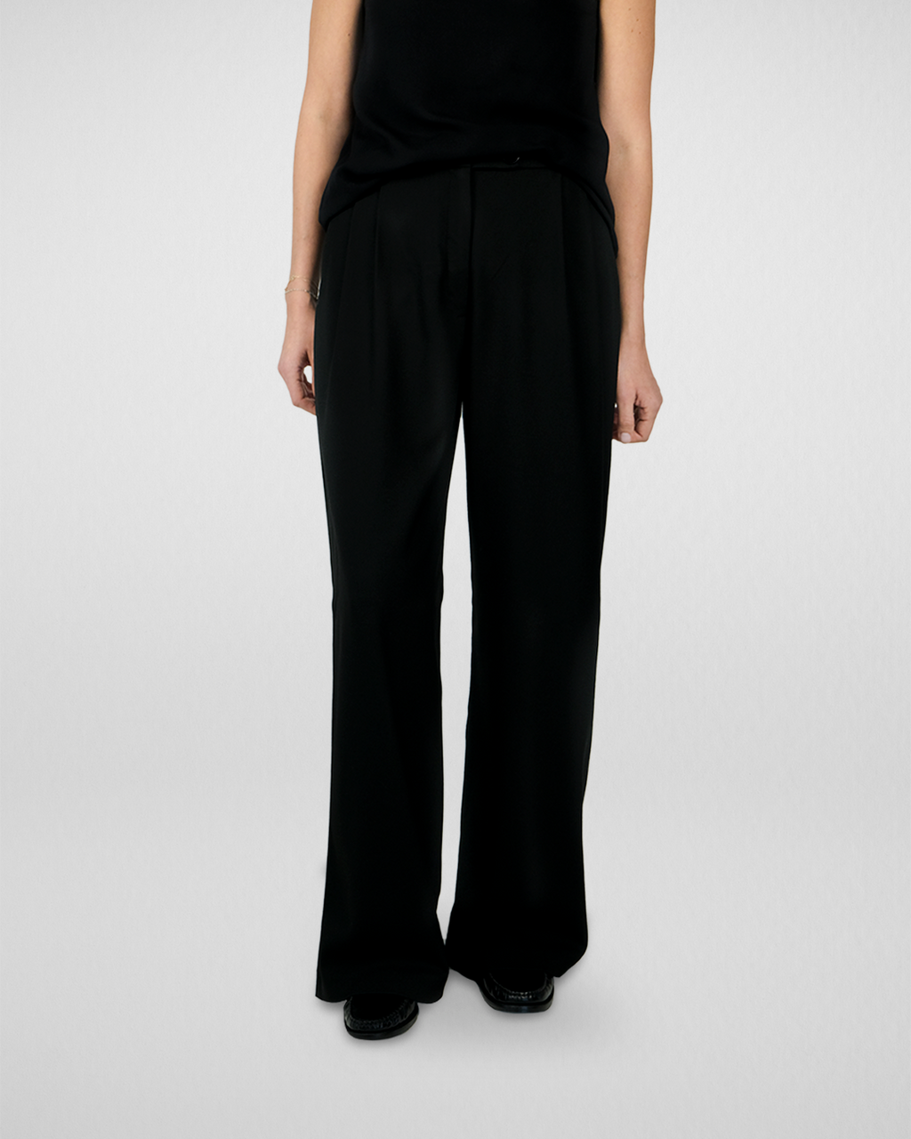 Pile Detaylı Palazzo Pantolon, Siyah