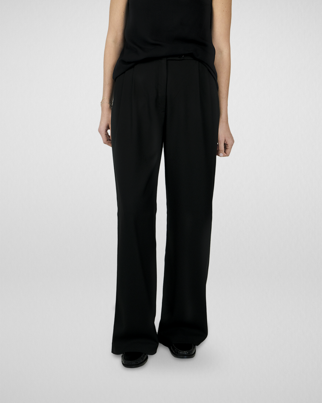Pile Detaylı Palazzo Pantolon, Siyah