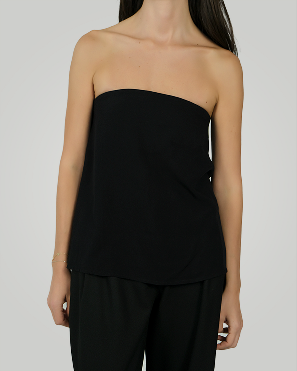 Dökümlü Straplez Bluz, Siyah