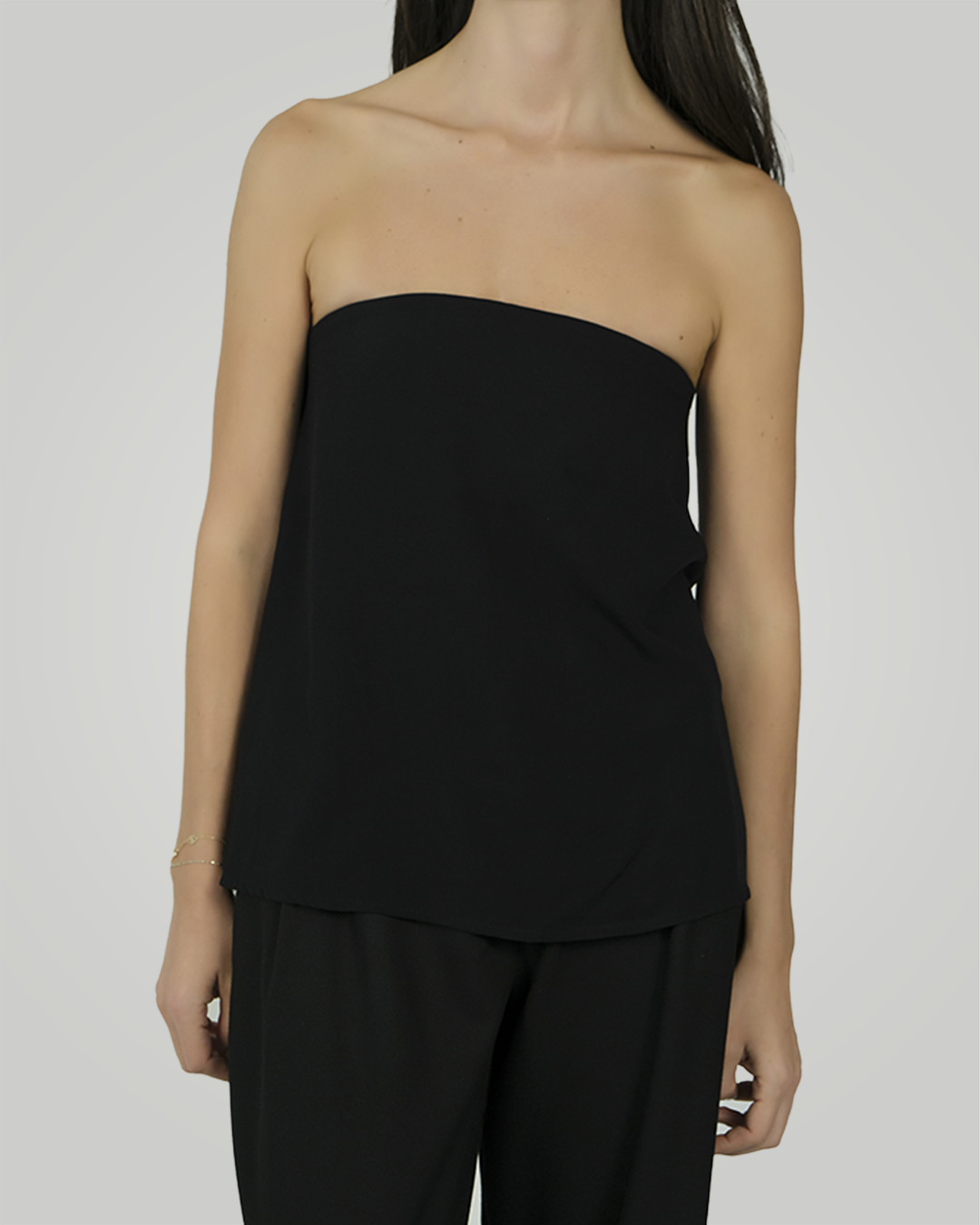 Dökümlü Straplez Bluz, Siyah