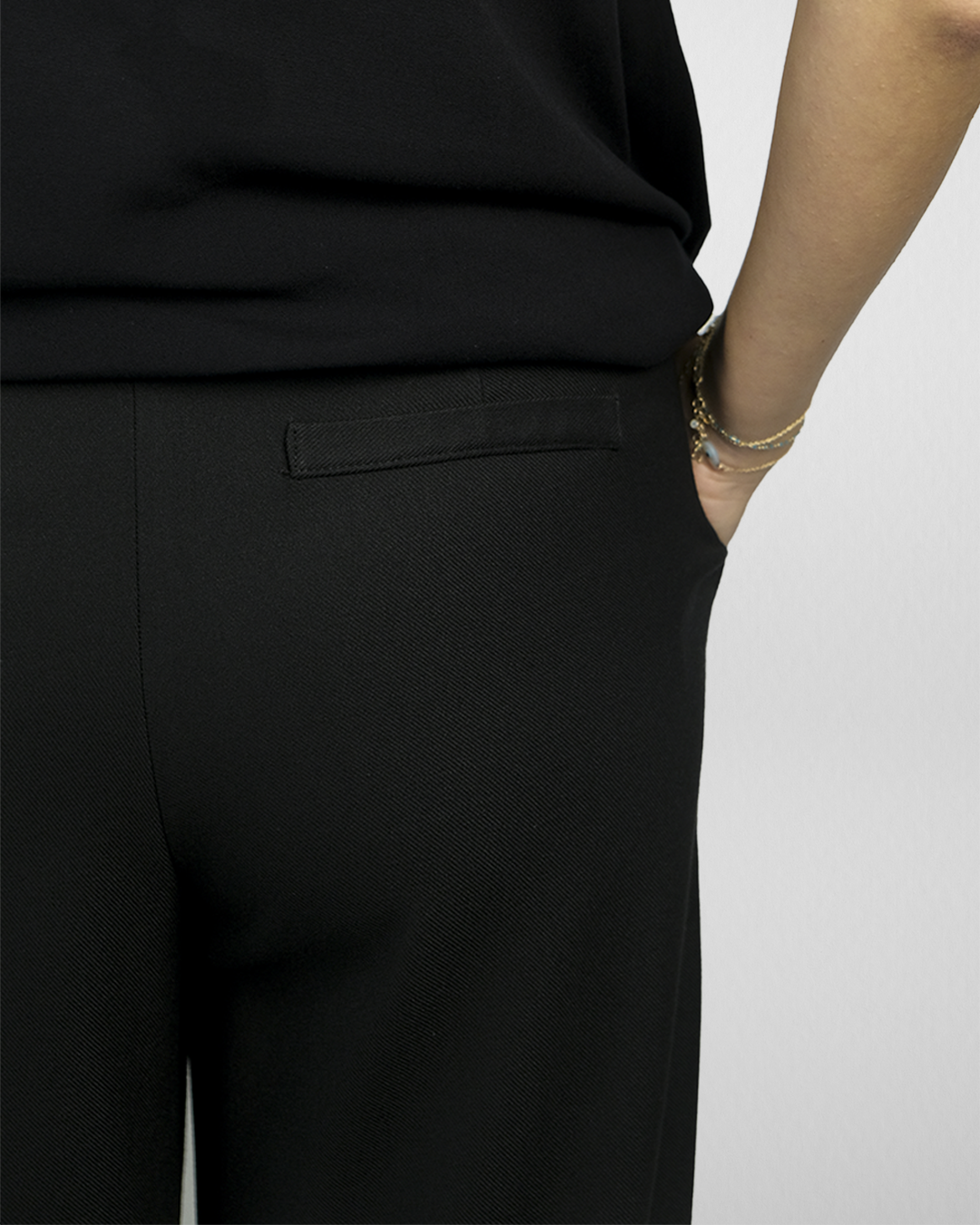Pile Detaylı Palazzo Pantolon, Siyah