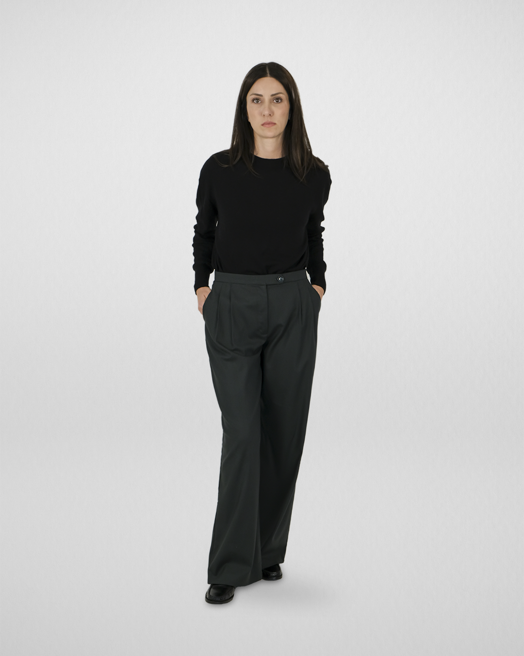 Pile Detaylı Palazzo Pantolon, Koyu Yeşil