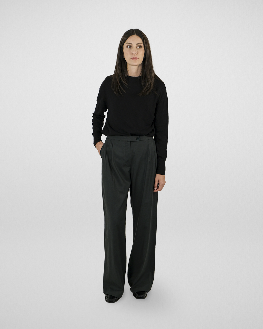 Pile Detaylı Palazzo Pantolon, Koyu Yeşil