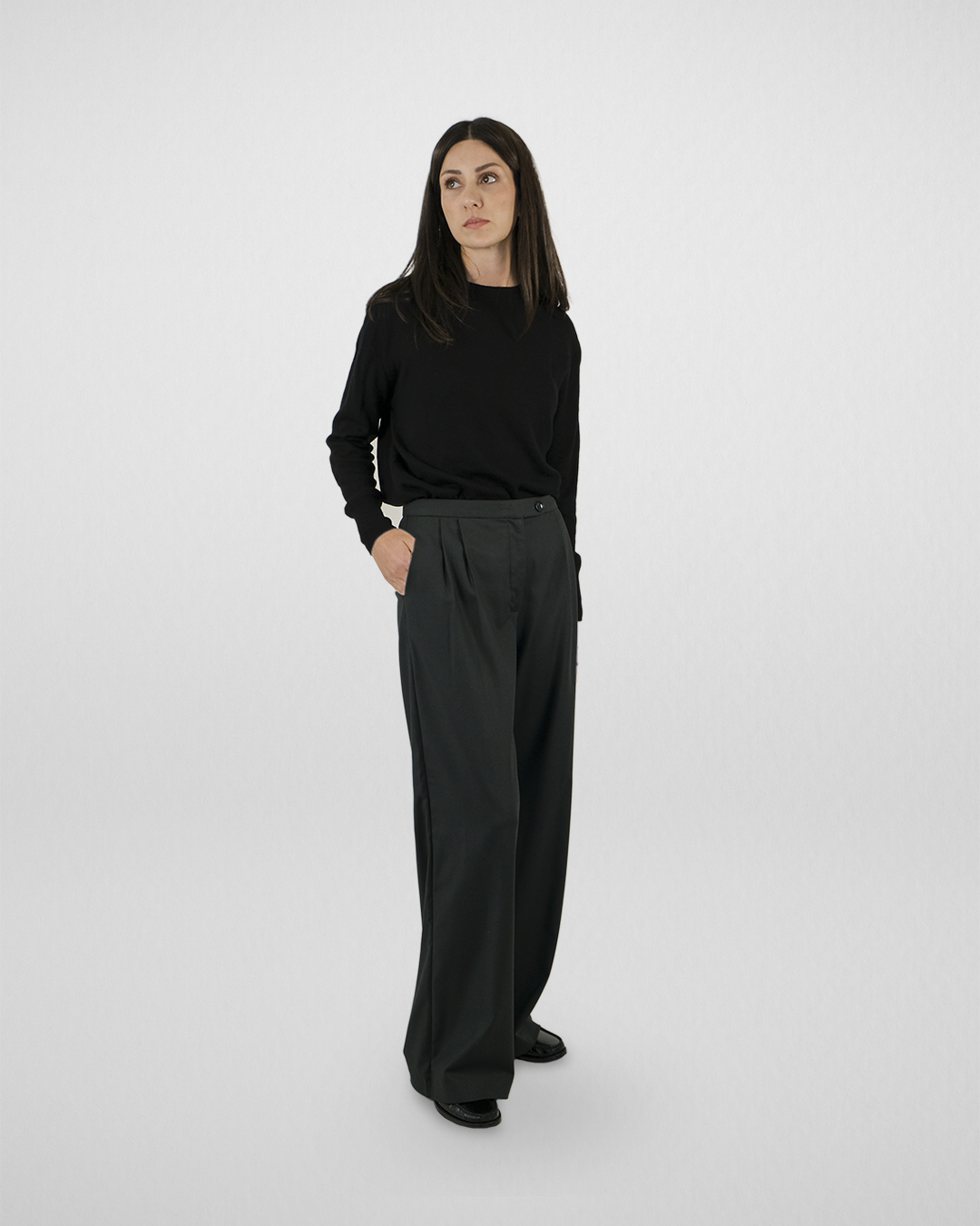 Pile Detaylı Palazzo Pantolon, Koyu Yeşil